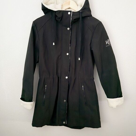 RALPH LAUREN | Parka Coat Faux-Fur Hooded Soft Shell Jacket Cream Black | Small - Picture 1 of 7